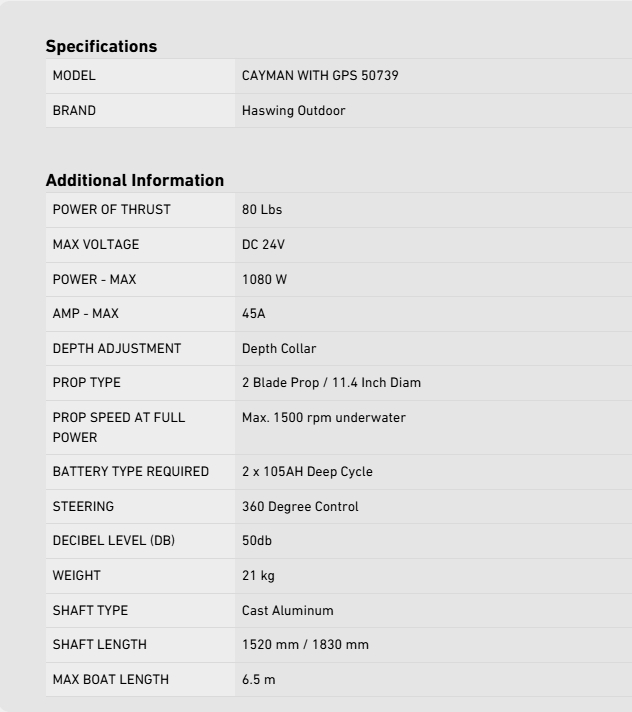 HASWING Cayman GPS 80 lbs ก้าน 60 (24V)